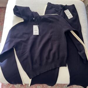 Zara Knitted Track Suit- Navy and Cream Hoodie and Pants Set